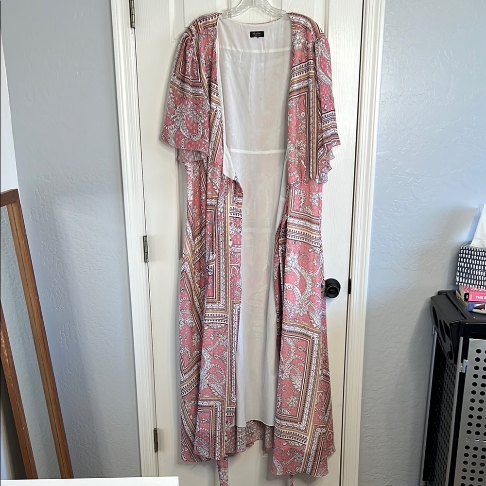 Marée Pour Toi pink flowy wrap maxi dress XXL Swiss dot scarf print - Picture 4 of 15
